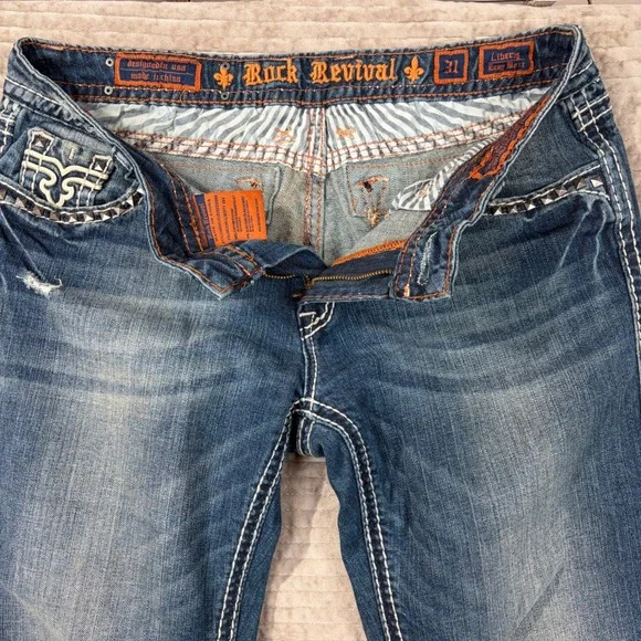 Rock Revival Women's Jeans Liberty EB6 Bootcut Embellished Denim Metal Studs 31